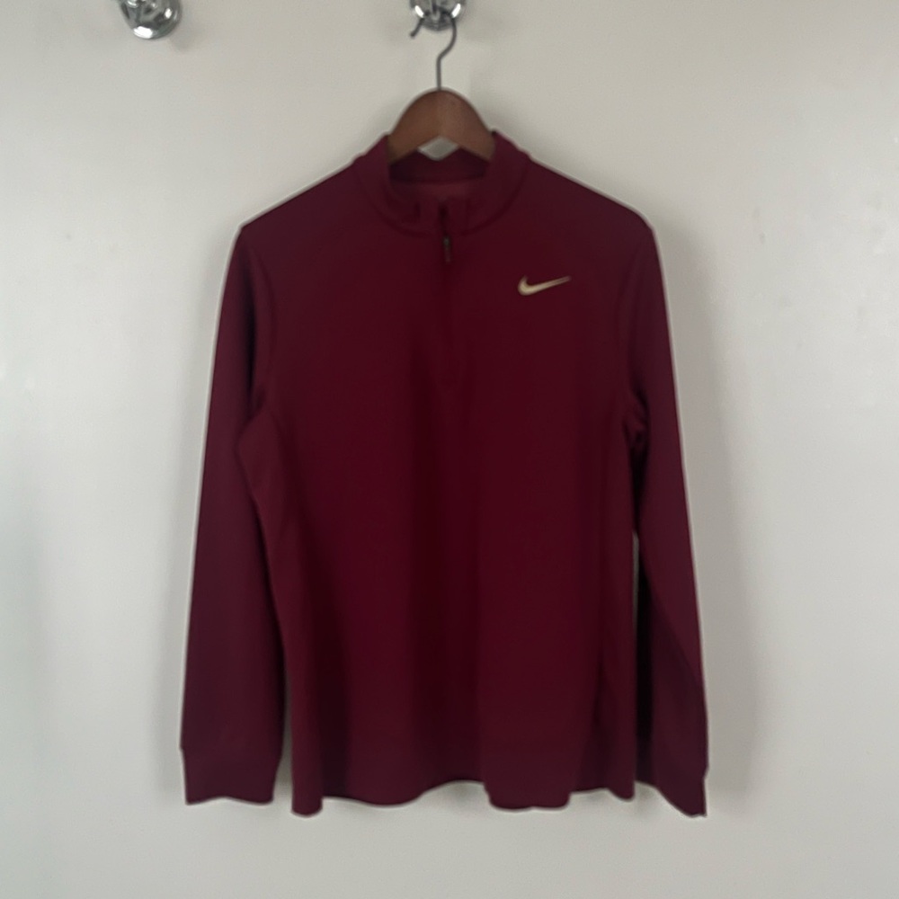 Nike Maroon Long-Sleeve Quarter Zip with Cream Swoosh